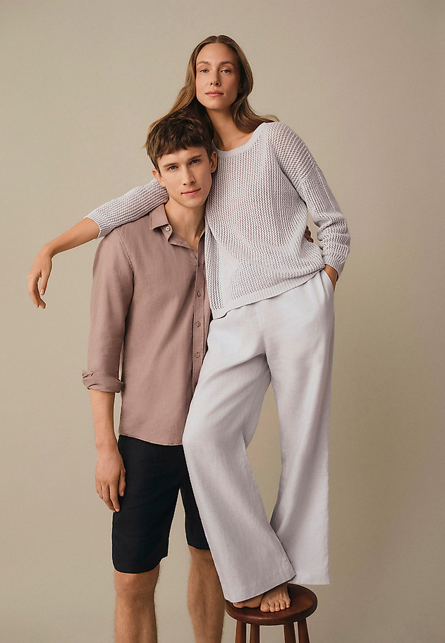 LINEN TROUSERS WITH WIDE LEG - CANELA LINEN TROUSERS WITH WIDE LEG - CANELA FIOLETOWY 1