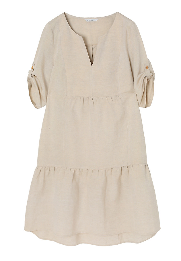 FLARED LINEN DRESS - NATURO FLARED LINEN DRESS - NATURO BEŻOWY 8