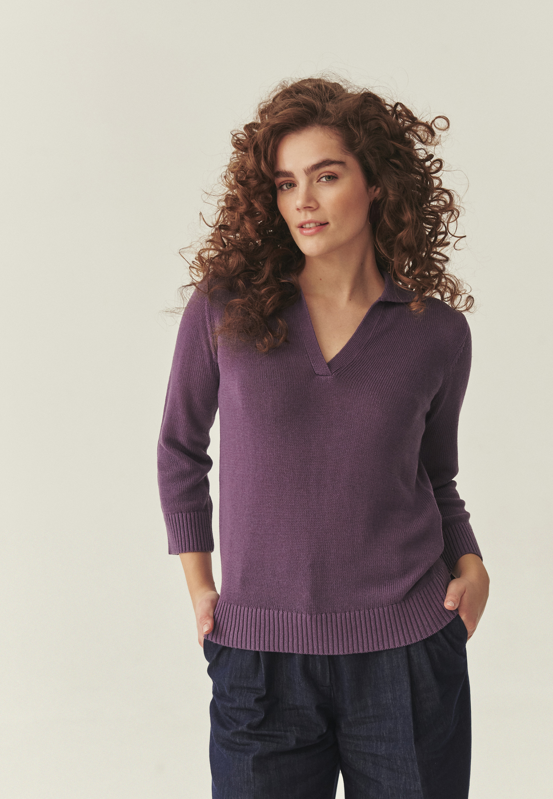 SWETER Z DOMIESZKĄ LNU - IVA FIOLETOWY 2