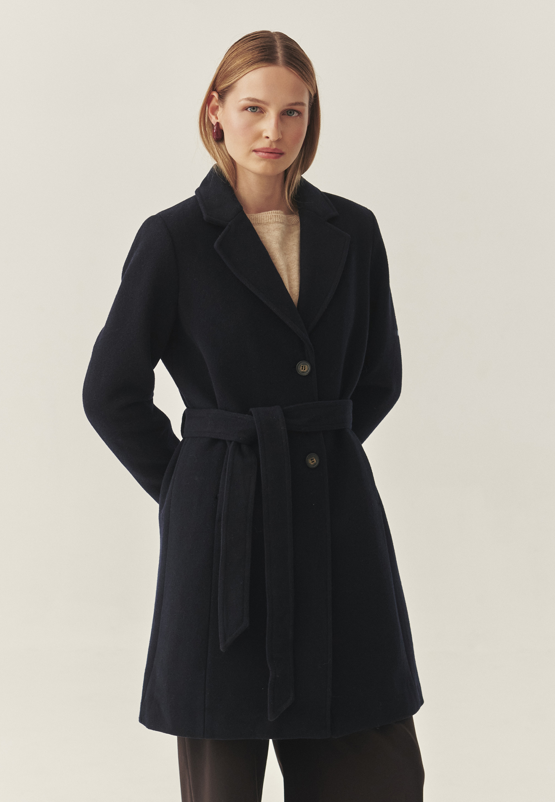 DÁMSKY TEXTILNÝ KABÁT S OPASKOM – NITIKA NÁMORNÍCKA MODRÁ 2