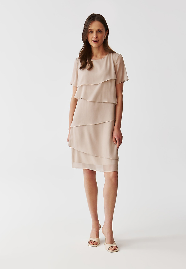 LADIES’ LAYERED DRESS WITH DELICATE SHIMMER - PALMI LADIES’ LAYERED DRESS WITH DELICATE SHIMMER - PALMI BEŻOWY 2
