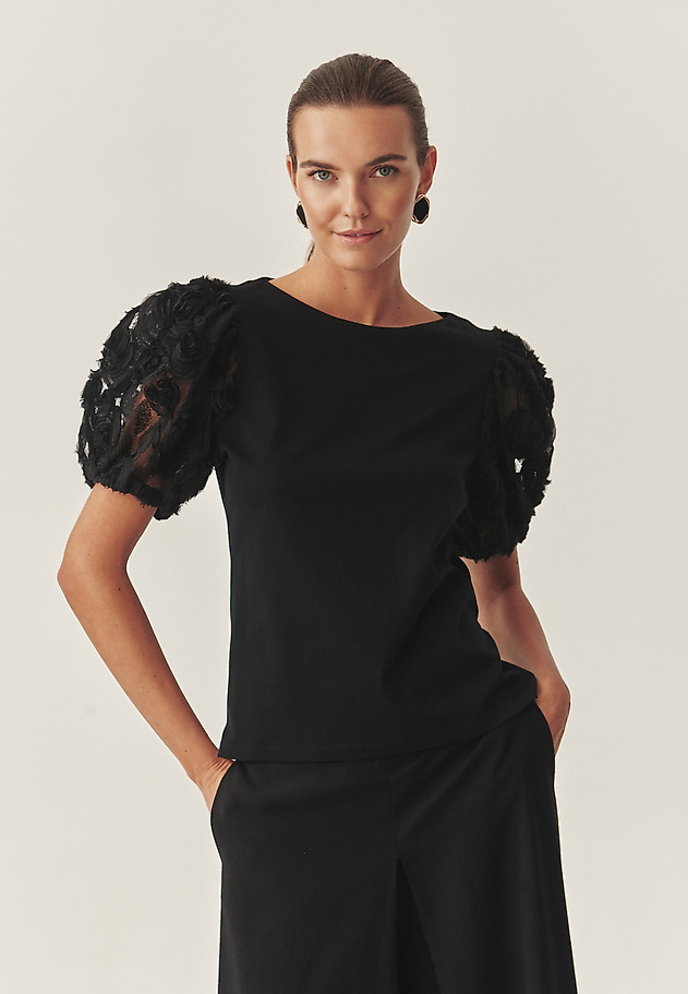 COTTON BLOUSE WITH FLORAL DETAILS - MENORIA 1 COTTON BLOUSE WITH FLORAL DETAILS - MENORIA 1 BLACK 1