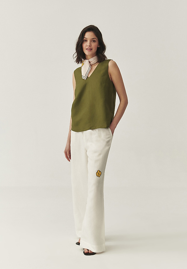 BLUZA IZ LANENIH IN VISKOZNIH MATERIALOV - BIMI BLUZA IZ LANENIH IN VISKOZNIH MATERIALOV - BIMI KAKI 5
