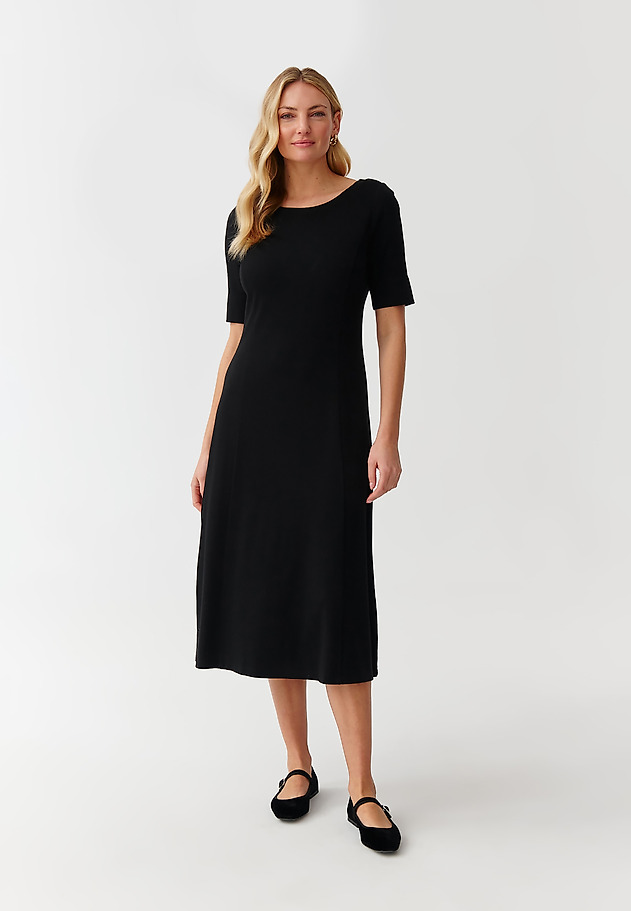 ÚPLETOVÉ MIDI ŠATY S LODIČKOVÝM VÝSTŘIHEM - MANTI ÚPLETOVÉ MIDI ŠATY S LODIČKOVÝM VÝSTŘIHEM - MANTI ČERNÁ 2