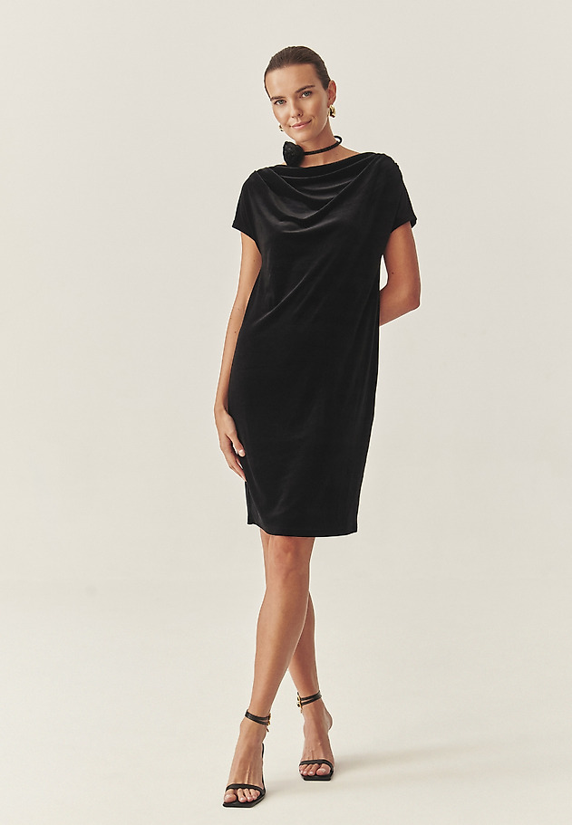 VELOUR DRESS WITH FLORAL DECORATIVE ELEMENT - MIRATI VELOUR DRESS WITH FLORAL DECORATIVE ELEMENT - MIRATI BLACK 3