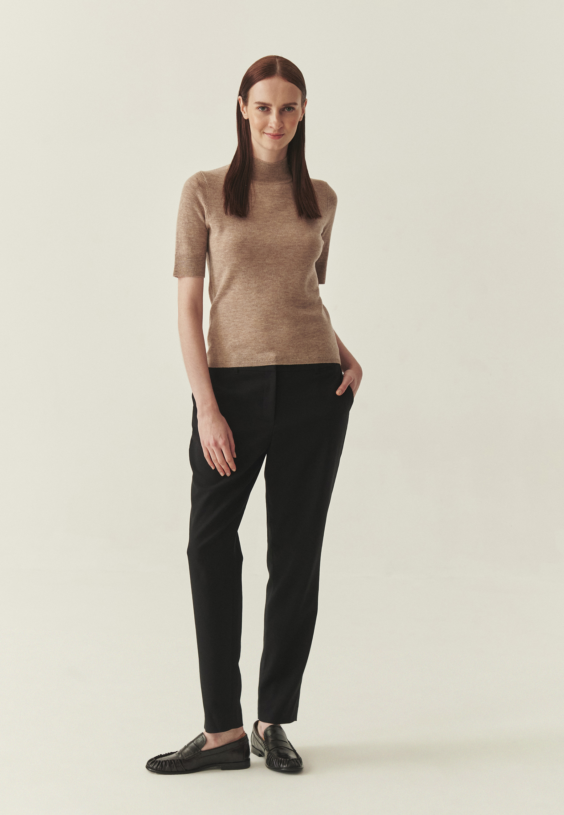 WEŁNIANY SWETER Z GOLFEM - LU BEŻOWY 2