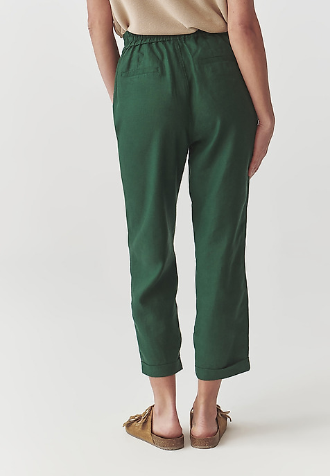 LADIES’ BREATHABLE LINEN TROUSERS WITH ROLLED-UP CUFFS  - MIRIA 1 GREEN 2