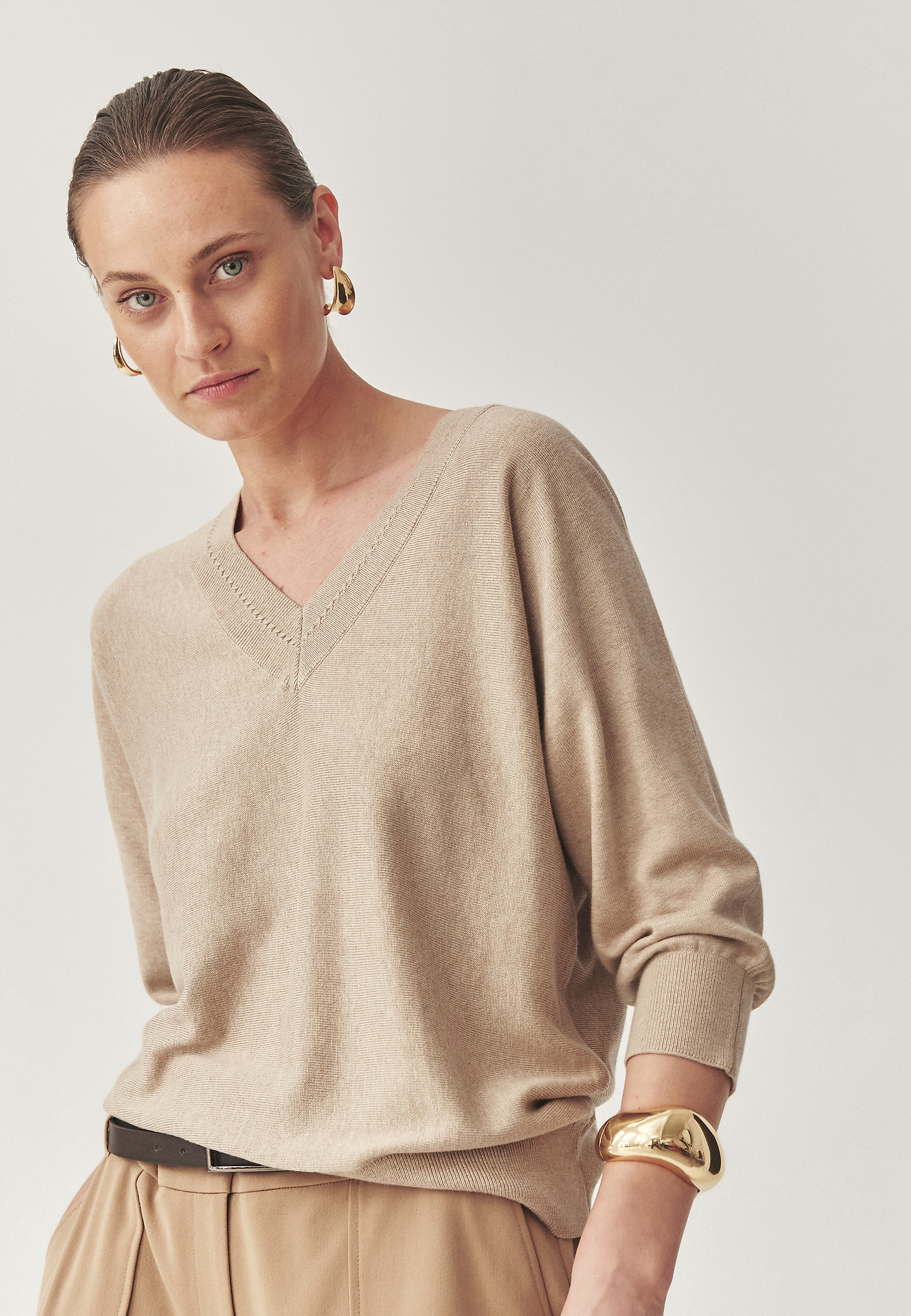 LOOSE JUMPER MADE FROM A BREATHABLE COTTON BLEND - ASEL LOOSE JUMPER MADE FROM A BREATHABLE COTTON BLEND - ASEL BEIGE 114796