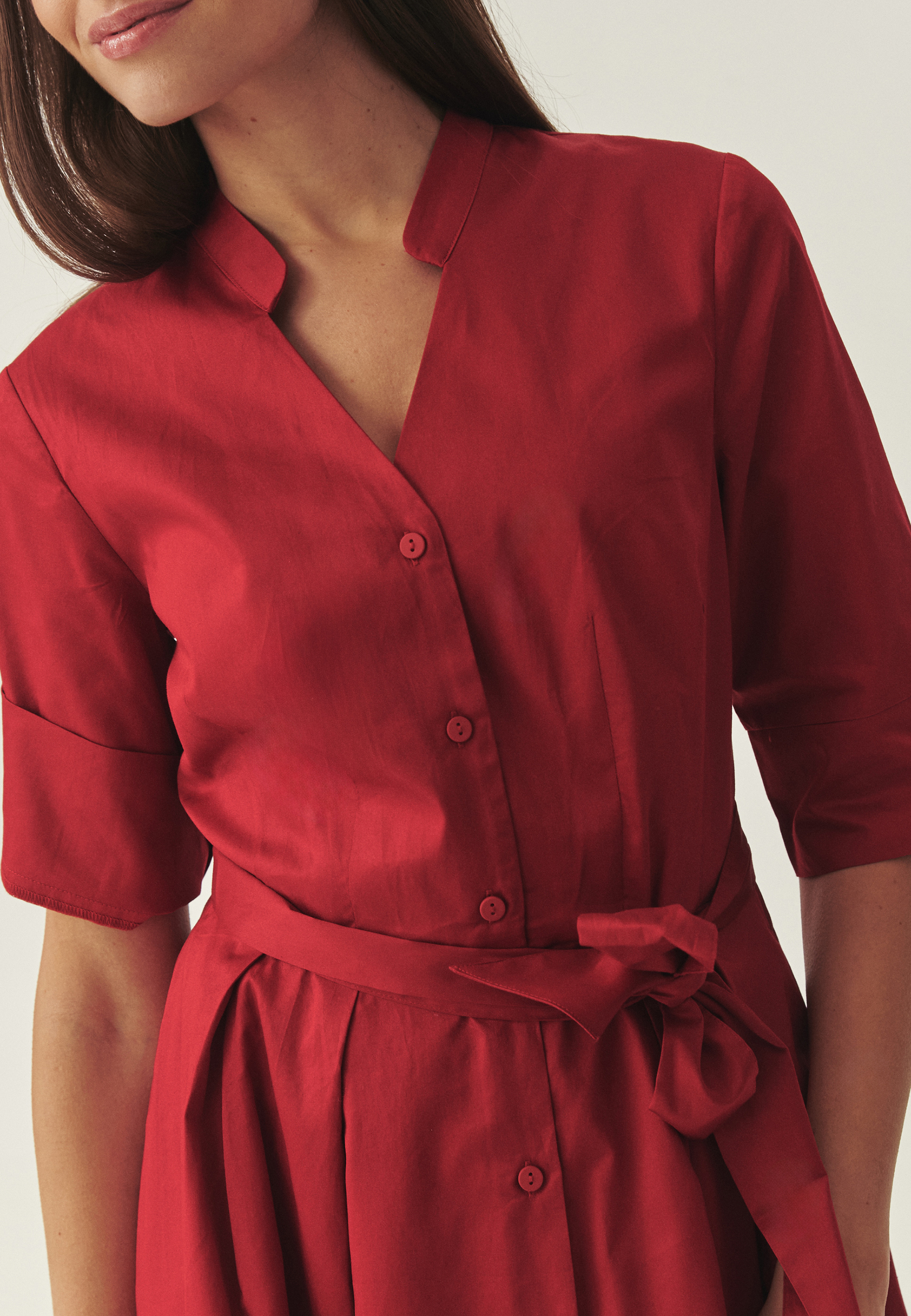 BAWEŁNIANA SUKIENKA Z TKANINOWYM PASKIEM - TIRAMI CZERWONY 2