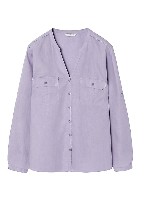 LADIES’ LINEN SHIRT WITH ROLLED-UP SLEEVES - JUSTYNA PURPLE 2
