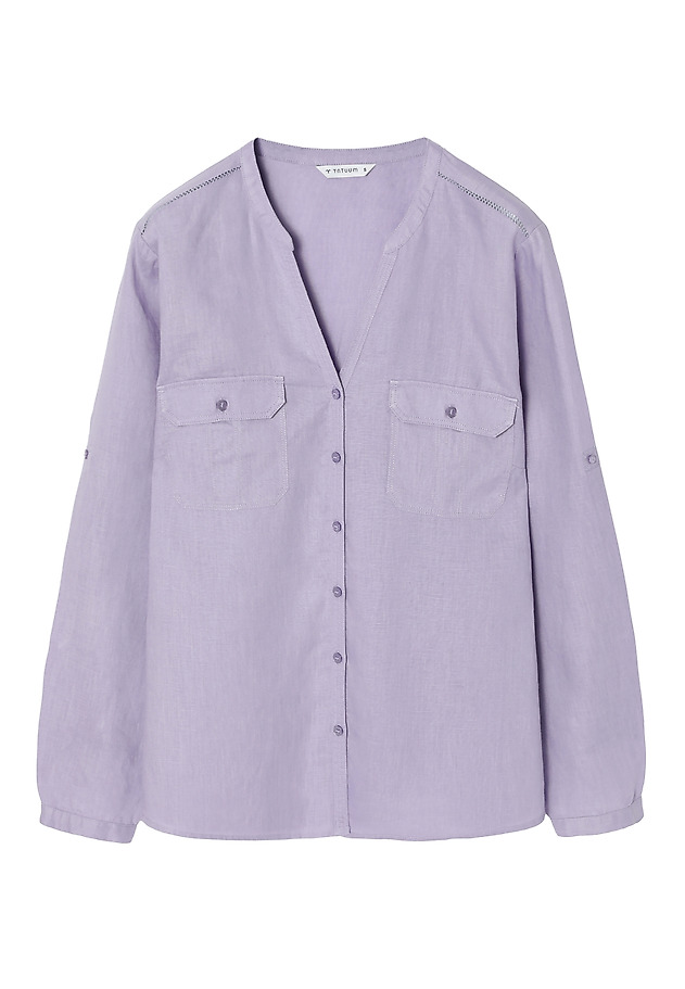LADIES’ LINEN SHIRT WITH ROLLED-UP SLEEVES - JUSTYNA LADIES’ LINEN SHIRT WITH ROLLED-UP SLEEVES - JUSTYNA FIOLETOWY 5