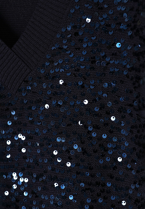 LADIES' SEQUINNED JUMPER WITH WAISTCOAT CUT — ICOMA NAVY BLUE 2