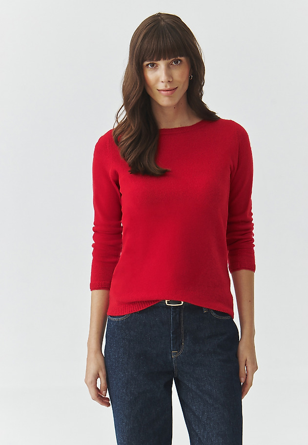 CASHMERE LADIES' JUMPER WITH BOAT NECKLINE — LEMON CASHMERE LADIES' JUMPER WITH BOAT NECKLINE — LEMON RED 1
