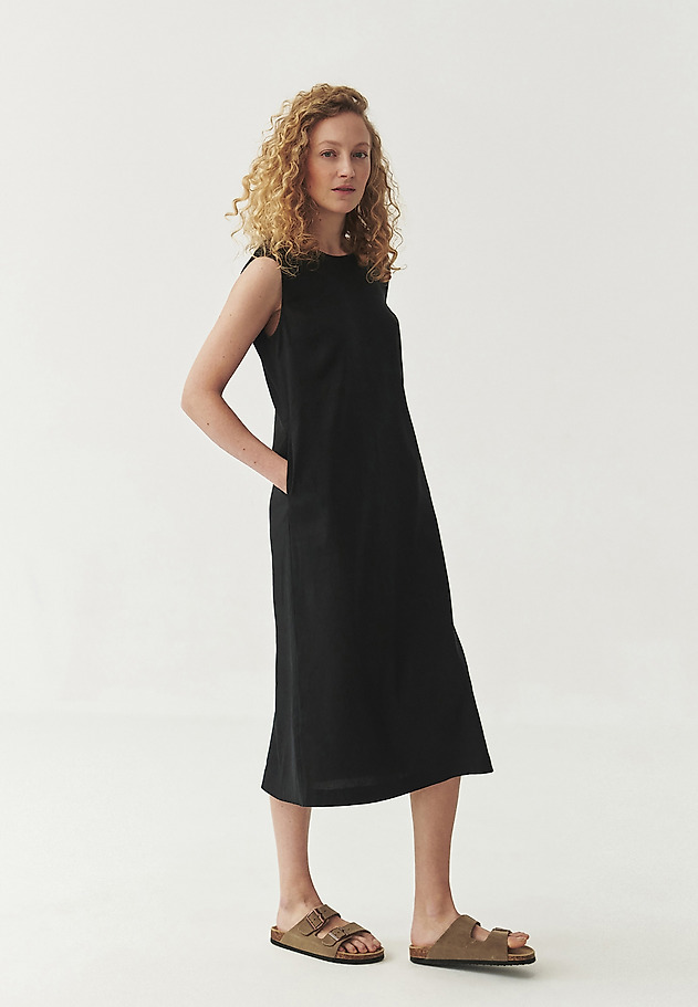 CLASSIC HEMP WOVEN MIDI DRESS - KOKI CLASSIC HEMP WOVEN MIDI DRESS - KOKI CZARNY 5