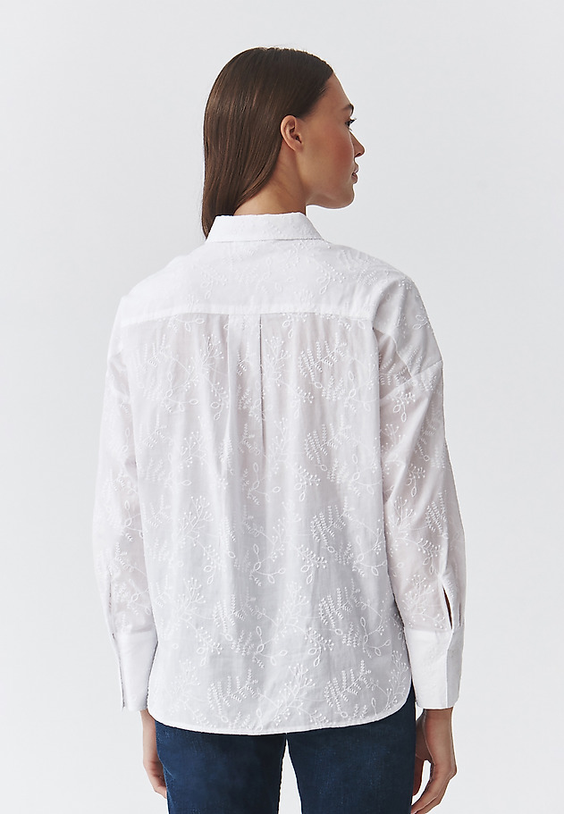 LADIES' WOVEN SHIRT WITH FLORAL EMBROIDERY — INES LADIES' WOVEN SHIRT WITH FLORAL EMBROIDERY — INES WHITE 3