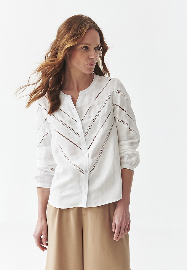 LINEN-VISCOSE SHIRT WITH EMBROIDERY - CASSIA LINEN-VISCOSE SHIRT WITH EMBROIDERY - CASSIA BIAŁY 4