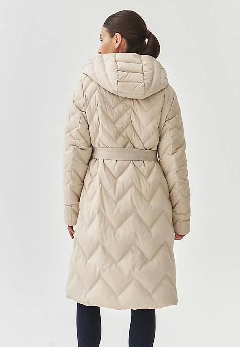 LADIES' PUFF COAT WITH HOOD AND TIE BELT - GAMI BEIGE 2