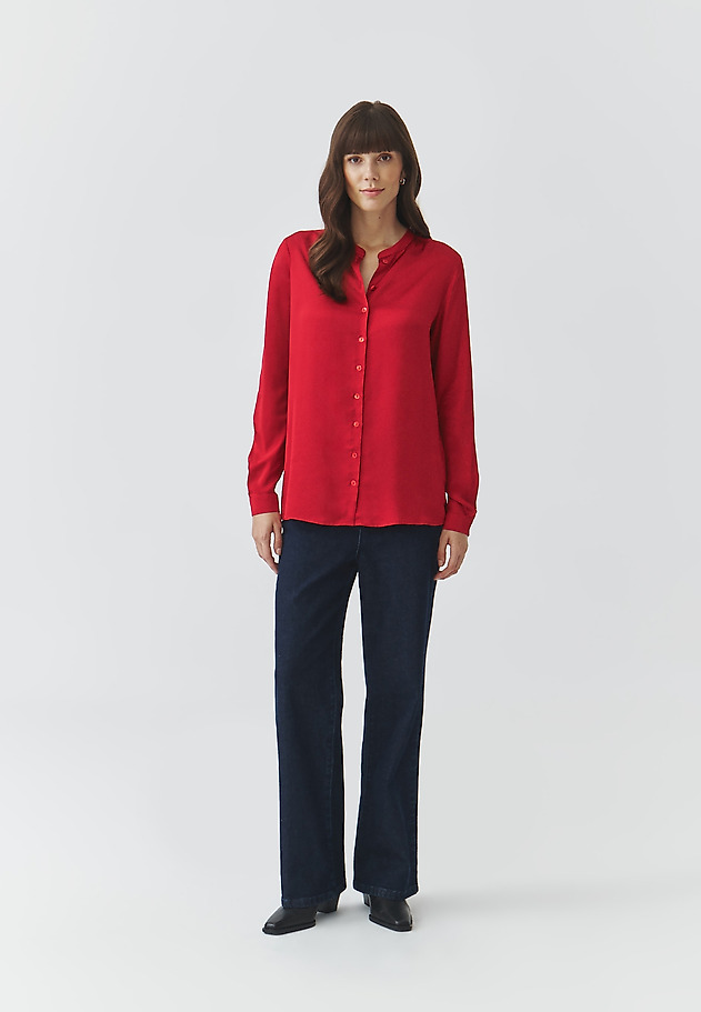LADIES' FABRIC SHIRT WITH STAND-UP COLLAR AND SATIN TRIM — STENDI LADIES' FABRIC SHIRT WITH STAND-UP COLLAR AND SATIN TRIM — STENDI CZERWONY 2