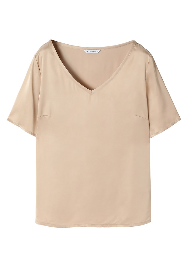 LADIES’ SATIN BLOUSE WITH SHORT SLEEVES - MEKONGA LADIES’ SATIN BLOUSE WITH SHORT SLEEVES - MEKONGA BEŻOWY 5