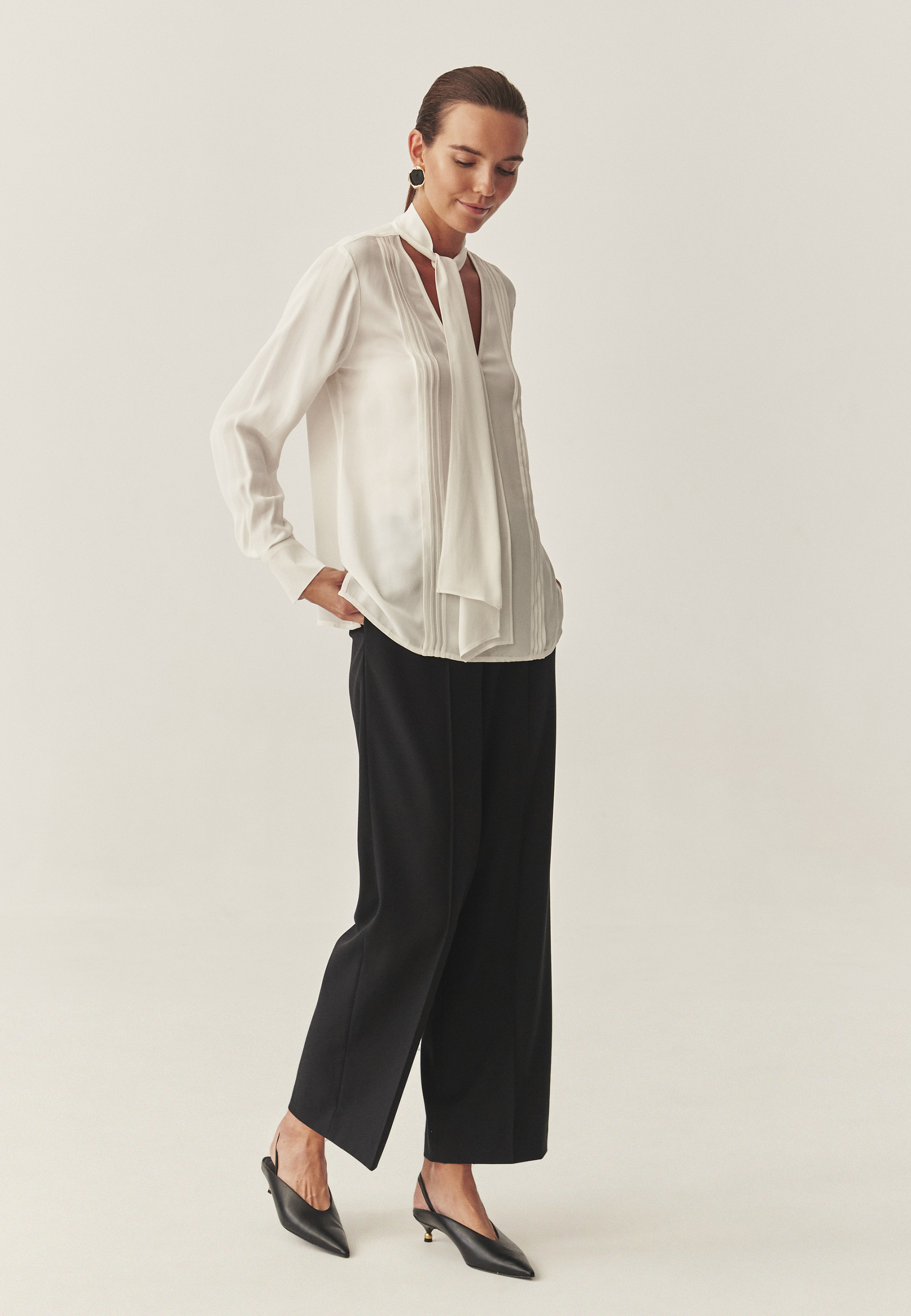 VISCOUSE BLOUSE WITH TIE - ARDEA ECRU 2