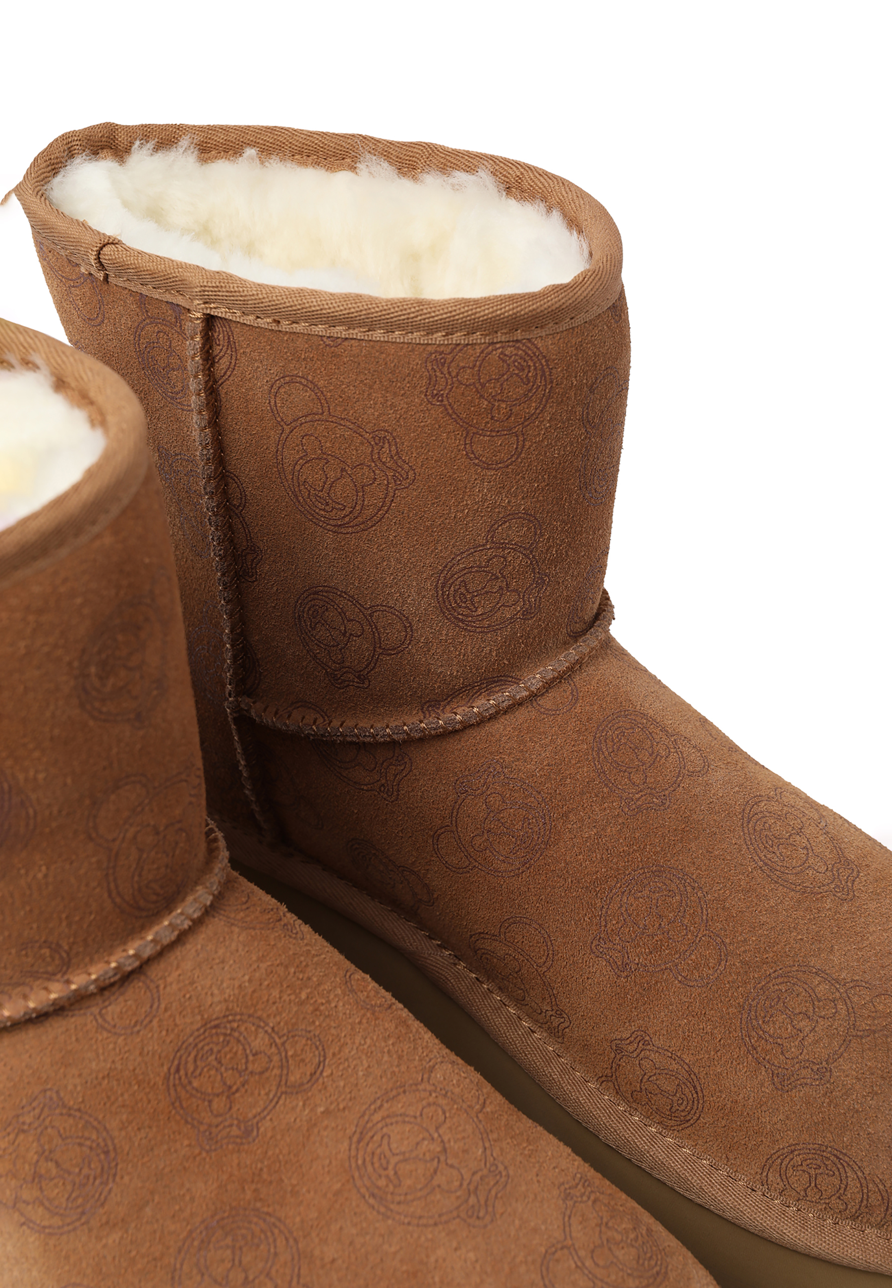 SKÓRZANE ŚNIEGOWCE DAMSKIE Z NADRUKIEM — LARSA BEŻOWY 2