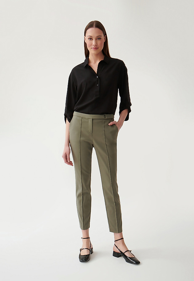 LADIES' FABRIC TROUSERS IN A HERRINGBONE PATTERN JAKINA LADIES' FABRIC TROUSERS IN A HERRINGBONE PATTERN JAKINA KHAKI 1