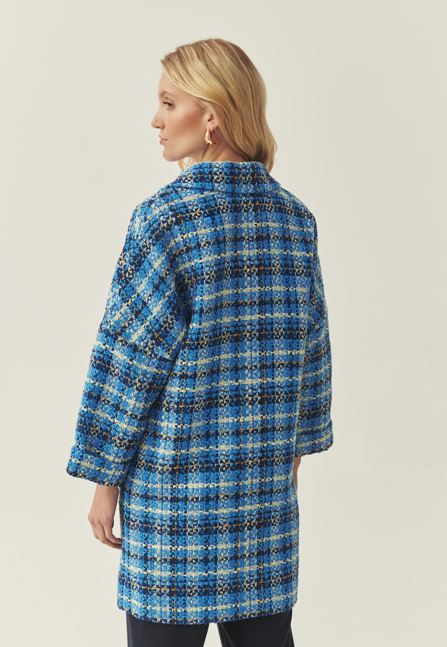 TKANINOWY PŁASZCZ W KRATKĘ - MORWIA