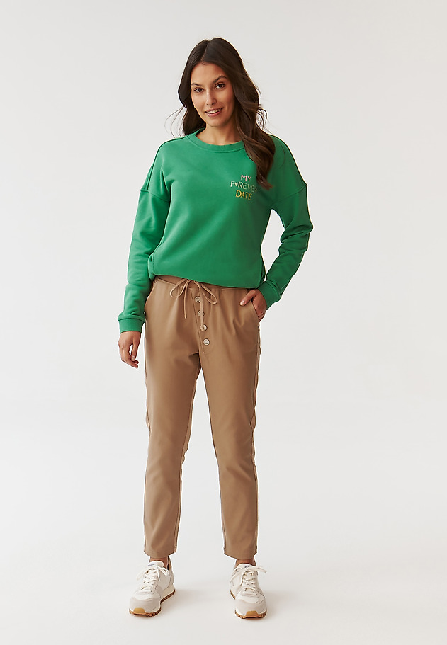 LADIES’ PANTS WITH HEART EMBROIDERY - NAZIRI LADIES’ PANTS WITH HEART EMBROIDERY - NAZIRI BEIGE 1