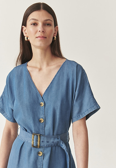 STYLISH LYOCELL SHIRT DRESS - LORIA BLUE 2