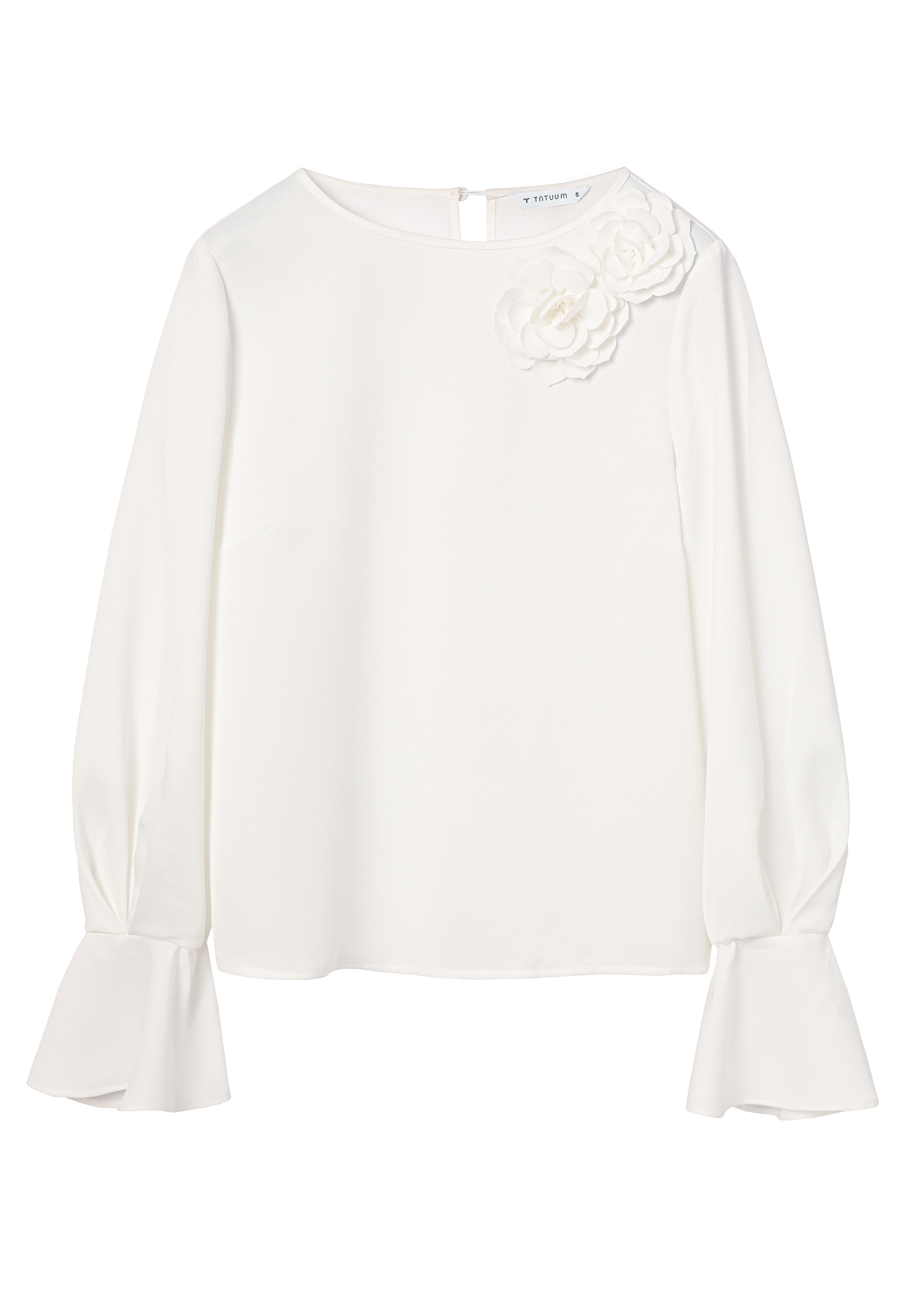 TKANINOWA BLUZKA Z KWIATOWĄ APLIKACJĄ - AURELIS ECRU 2
