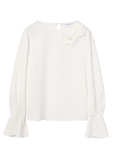 TKANINOWA BLUZKA Z KWIATOWĄ APLIKACJĄ - AURELIS ECRU 2