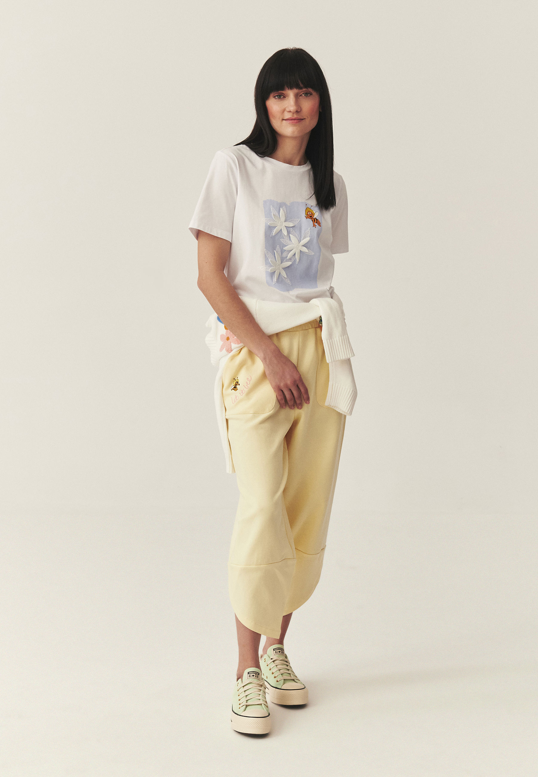 DZIANINOWE SPODNIE Z WIOSENNYM HAFTEM - ELEGIS ŻÓŁTY 2