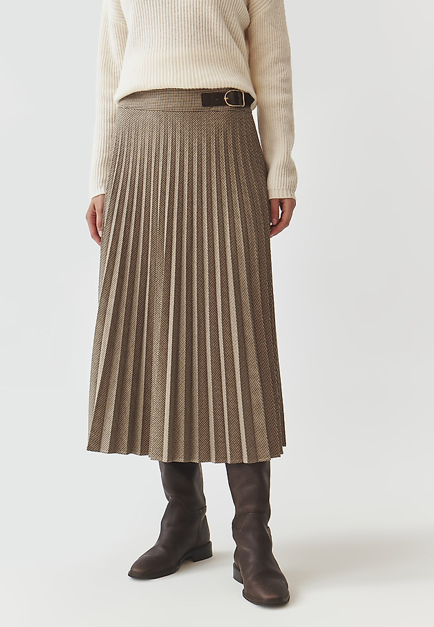 FABRIC PLEATED DOGTOOTH MIDI SKIRT — ANTALIKI FABRIC PLEATED DOGTOOTH MIDI SKIRT — ANTALIKI BEŻOWY 2