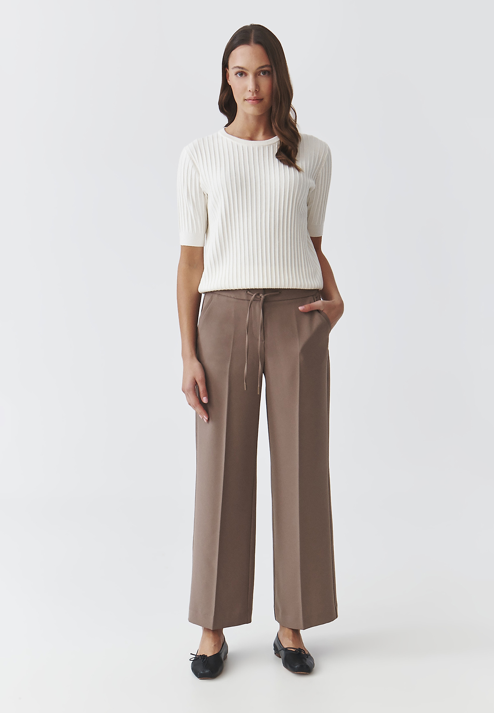 STYLISH LADIES' BLOUSE IN RIBBED YARN — BAZO STYLISH LADIES' BLOUSE IN RIBBED YARN — BAZO ECRU 104931