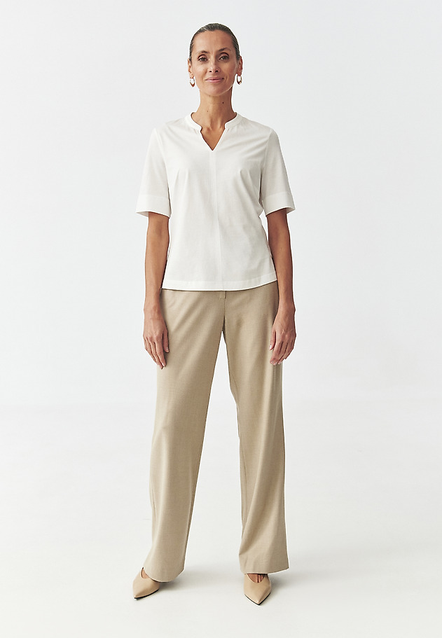 LADIES' MERCERISED COTTON BLOUSE WITH STAND-UP COLLAR — IVANA LADIES' MERCERISED COTTON BLOUSE WITH STAND-UP COLLAR — IVANA ECRU 3