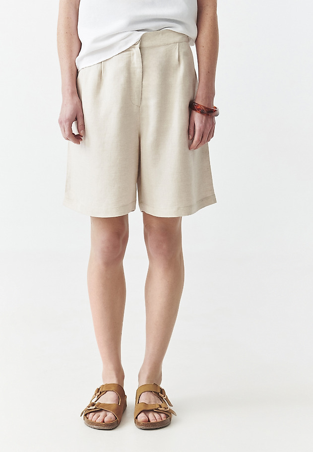 HIGH-WAISTED LINEN-VISCOSE SHORTS - LIANO HIGH-WAISTED LINEN-VISCOSE SHORTS - LIANO BEŻOWY 2