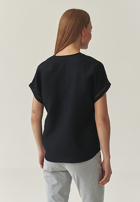 LOOSE BLOUSE WITH LINEN - SIRINA 1 NAVY BLUE 2