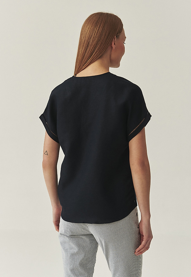 LOOSE BLOUSE WITH LINEN - SIRINA 1 LOOSE BLOUSE WITH LINEN - SIRINA 1 GRANATOWY 3