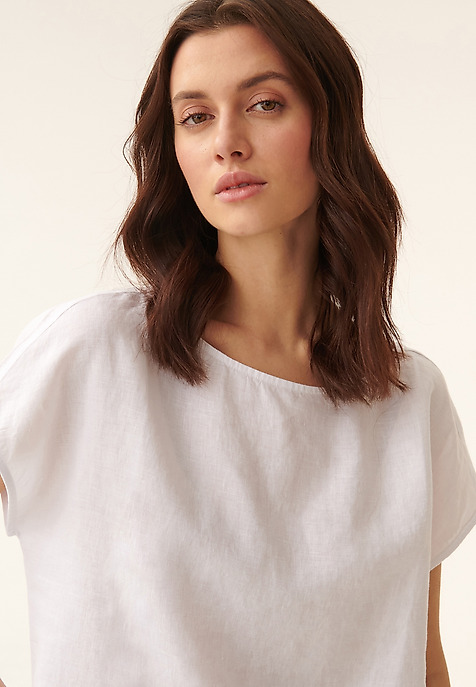 LADIES' SHORT SLEEVE LINEN BLOUSE OMA WHITE 2