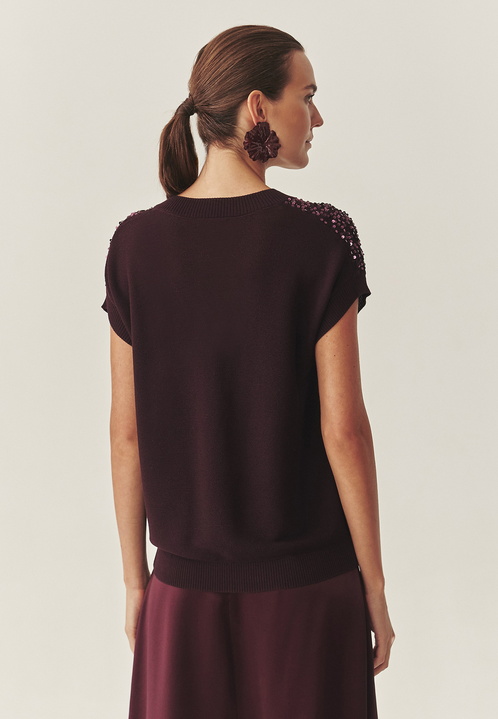 STYLISH JUMPER WITH SEQUIN DETAILS - ICOMA STYLISH JUMPER WITH SEQUIN DETAILS - ICOMA RED 118315