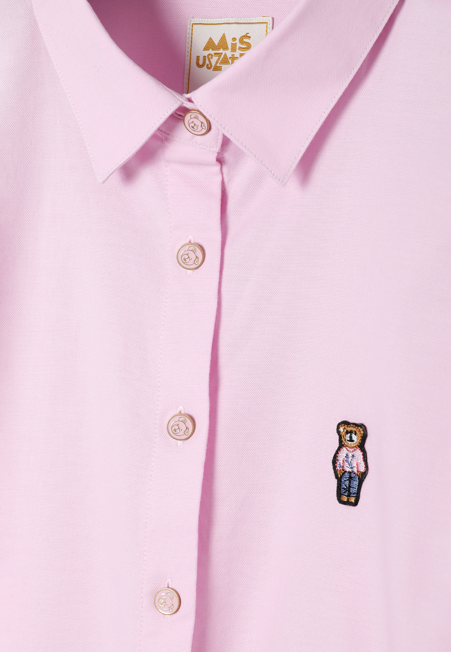 TKANINOWA KOSZULA DAMSKA Z MISIEM USZATKIEM — ELIZA RÓŻOWY 2