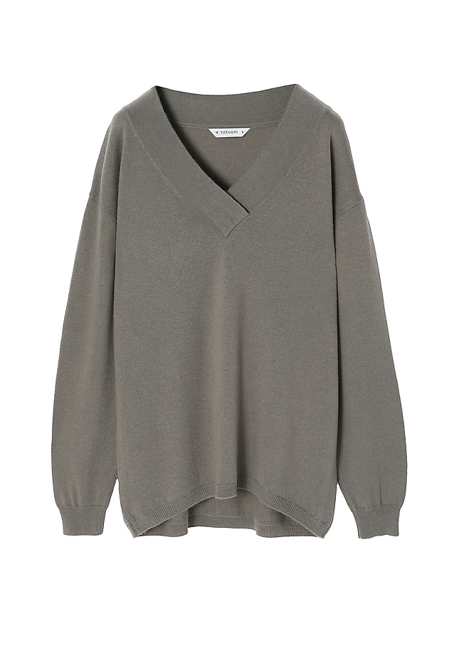 LADIES’ WOOL SWEATER WITH V-SHAPED NECKLINE KASZMI LADIES’ WOOL SWEATER WITH V-SHAPED NECKLINE KASZMI KHAKI 5