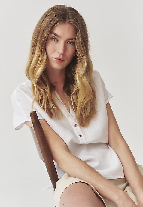 LADIES’ LINEN BLOUSE WITH COCONUT BUTTONS - MARELLI WHITE 2