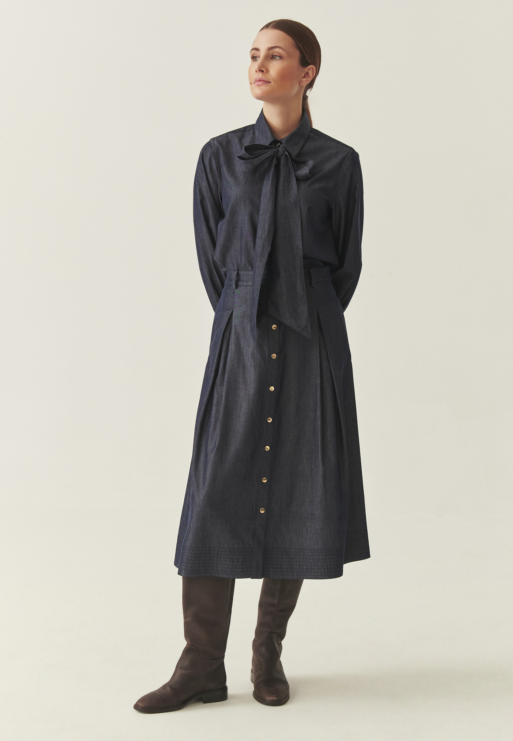 BAWEŁNIANA KOSZULA Z WIĄZANIEM - LILEN GRANATOWY 2