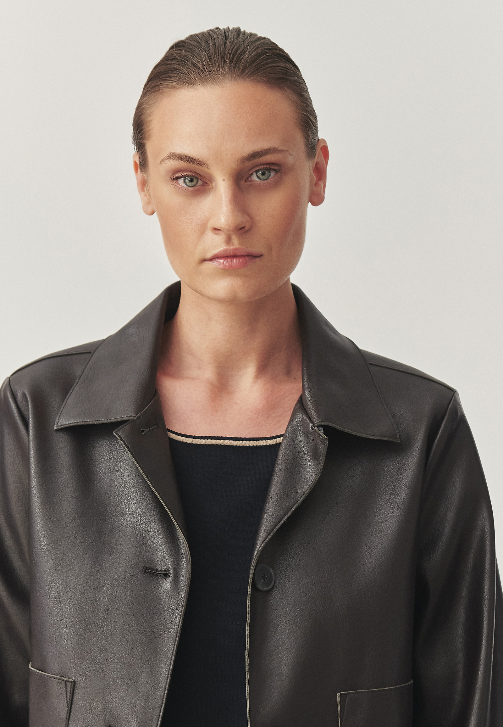 CHOCOLATE IMITATION LEATHER JACKET - BOXA CHOCOLATE IMITATION LEATHER JACKET - BOXA BROWN 114719