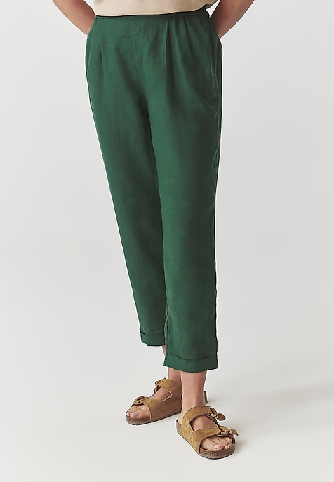 LADIES’ BREATHABLE LINEN TROUSERS WITH ROLLED-UP CUFFS  - MIRIA 1 GREEN 2