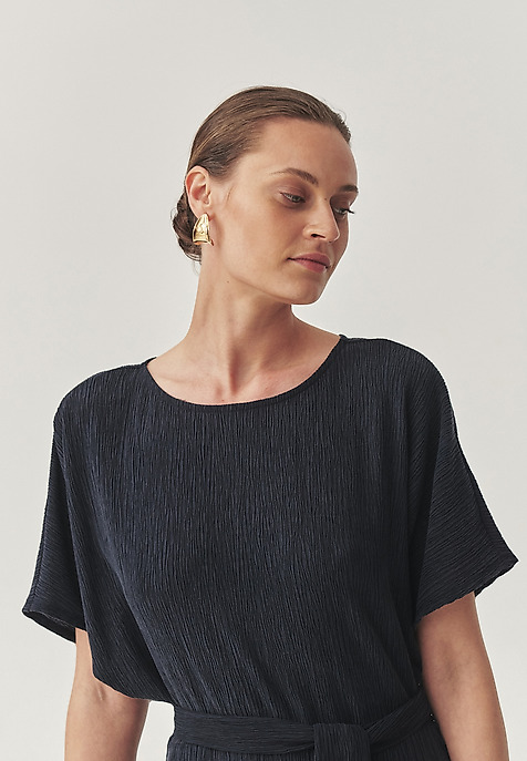 AIRY MIDI DRESS IN CRINKLED FABRIC - LUNIZMA NAVY BLUE 2