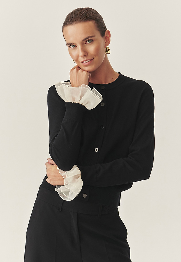 SWETER DAMSKI Z ODPINANYM MANKIETEM - ELIZABETH SWETER DAMSKI Z ODPINANYM MANKIETEM - ELIZABETH CZARNY 3