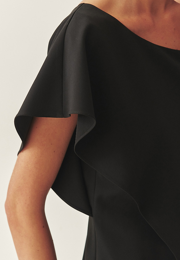 ASYMMETRICAL DRESS WITH DECORATIVE STRAP - KONTESI ASYMMETRICAL DRESS WITH DECORATIVE STRAP - KONTESI BLACK 8