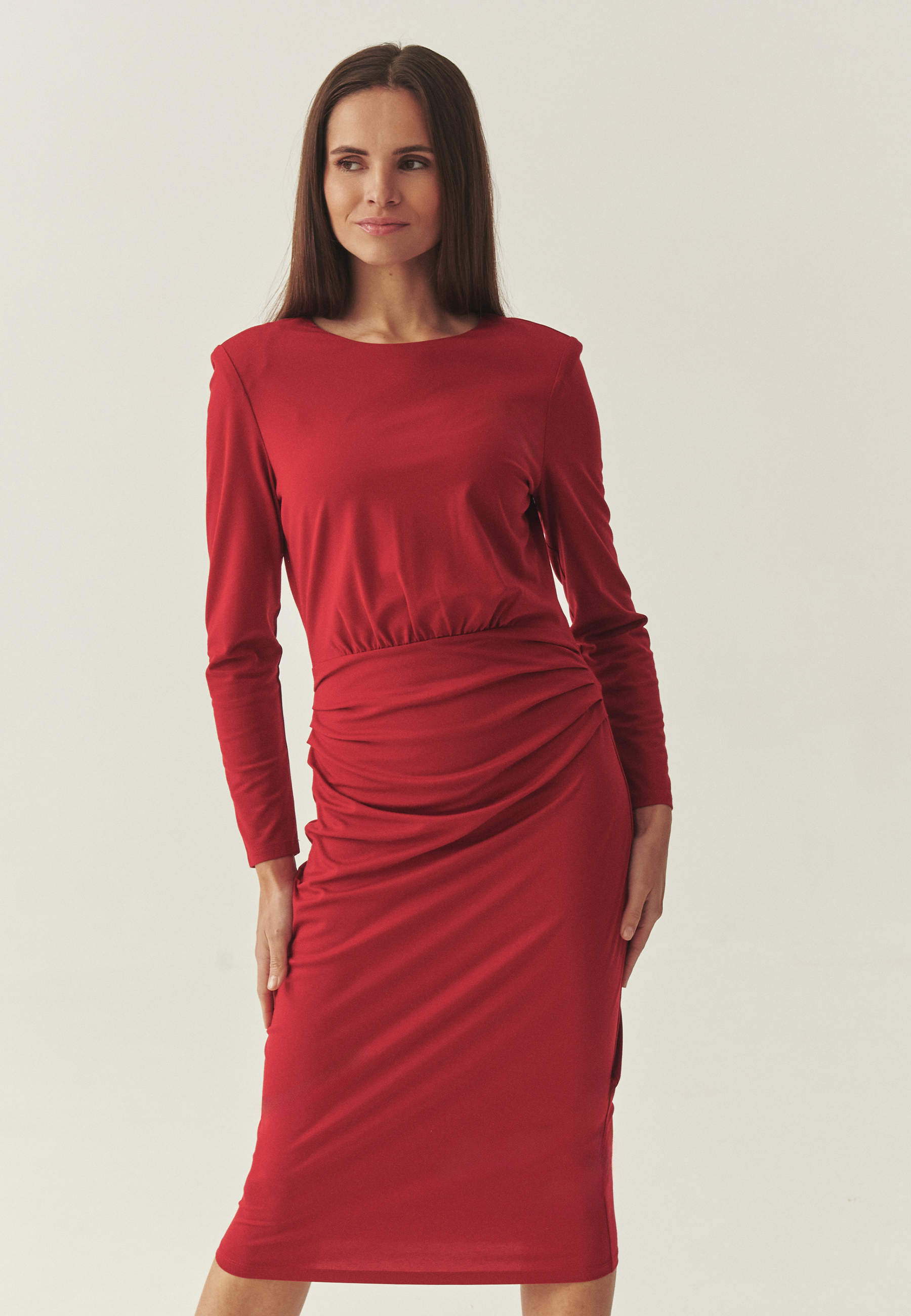 OŁÓWKOWA SUKIENKA MIDI Z DZIANINY - KOMA 1